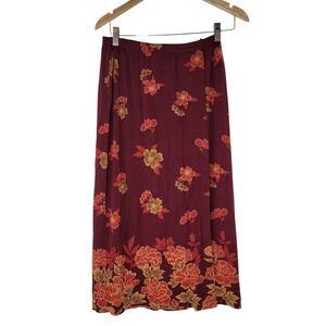 VTG Y2K Laura Ashley Burgundy Floral Maxi Skirt Viscose Elastic Waist‎ Size S